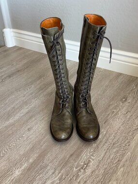 VINTAGE FRYE LEATHER TALL LACE UP BOOTS